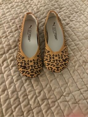 Puma SoftFoam+ Leopard Knit Ballet Flats in Tan and Brown
